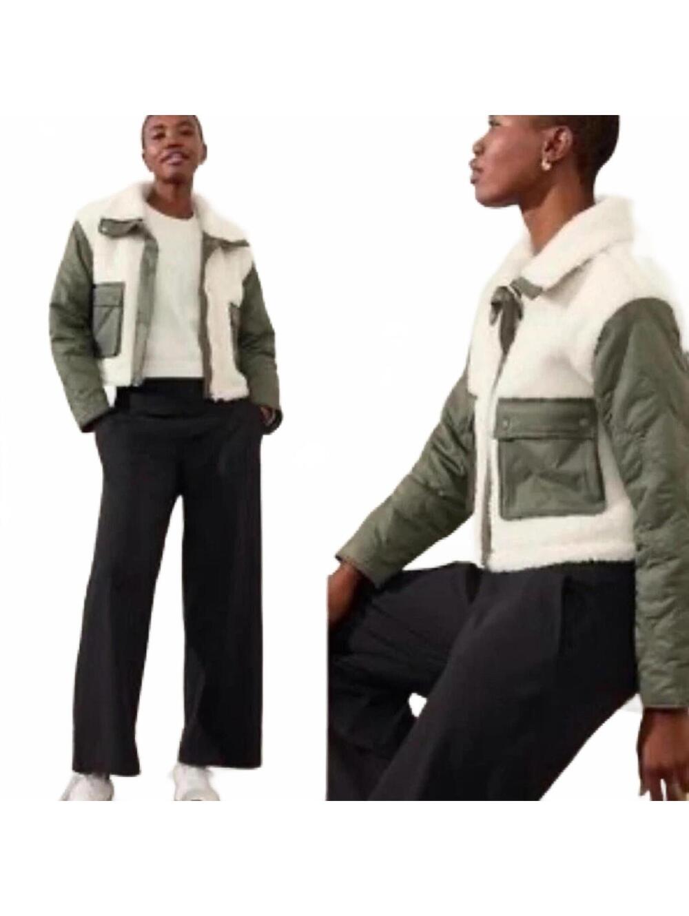 Athleta Women's Fleece Hybrid Jacket Pelican/Moss Cozy Soft Commute Casual Small